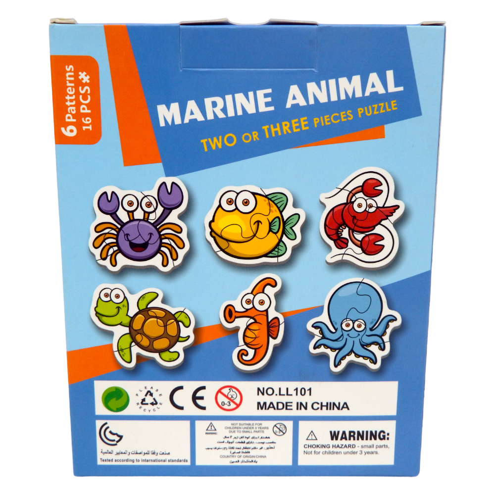 Puzzle Marine Animal Two or Three Pieces Puzzle 6 Patterns 16 pcs