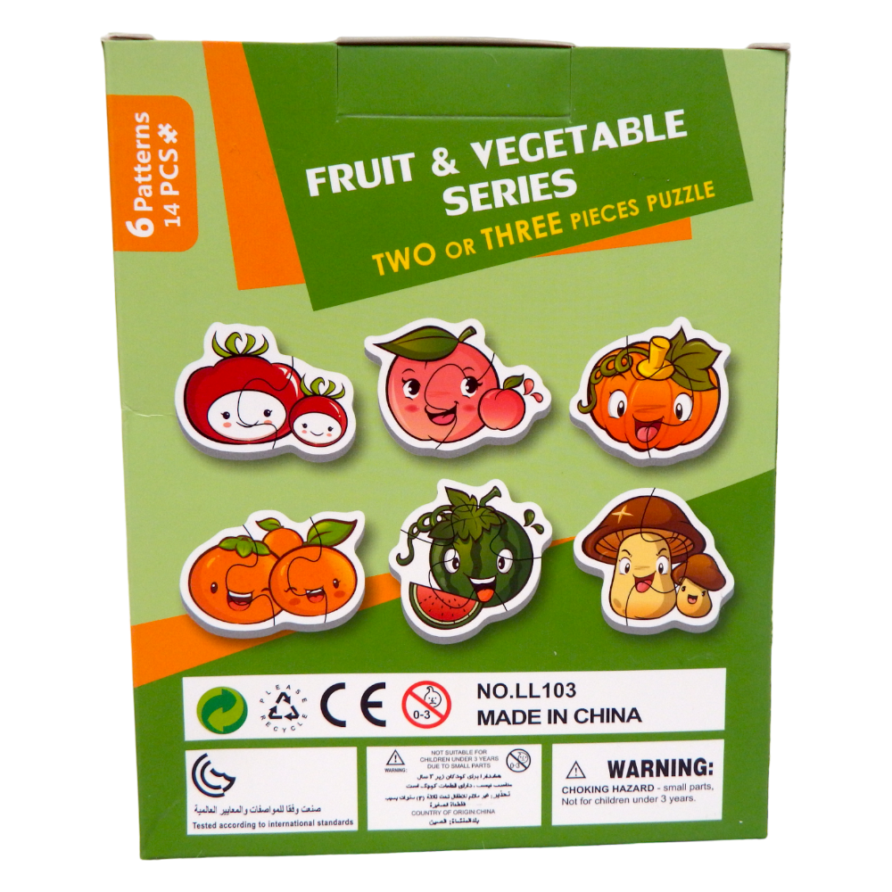 Puzzle Fruit & Vegetable Series Two or Three Pieces Puzzle 6 Patterns 14 pcs